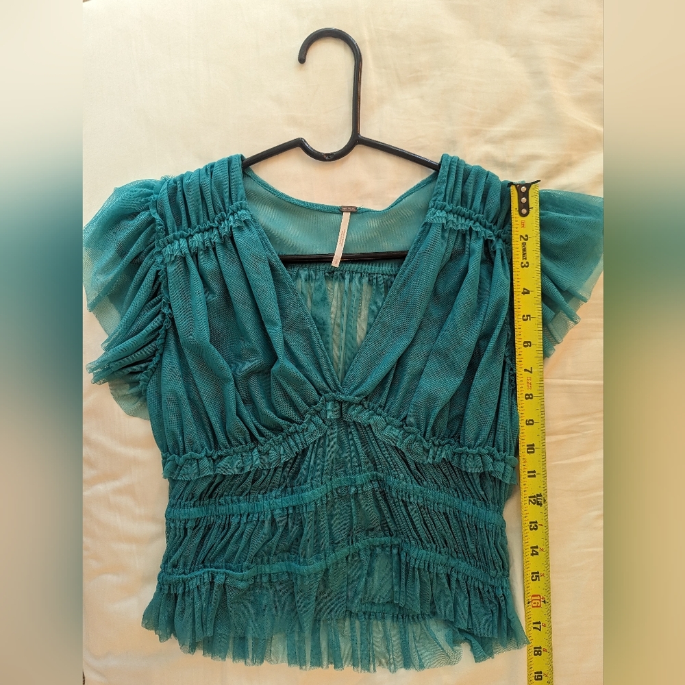 Teal free people small lace crop top